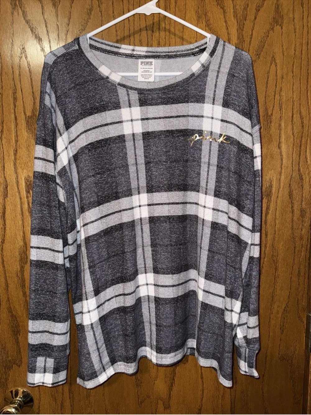 Victoria’s Secret PINK Gray Plaid Sleep Shirt- Size XL